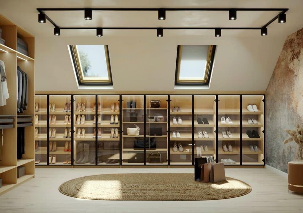 Mr Wardrobe's bespoke walk-in closet in London is lined with shelves and shelves of shoes.