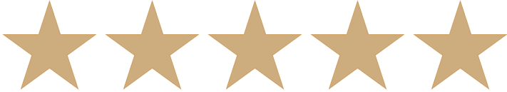 Five gold stars aligned horizontally against a white background, reminiscent of the craftsmanship found in wardrobes UK.